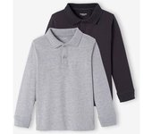VERTBAUDET Pack de 2 polos para niño de manga larga gris medio bicolor/multicolor