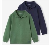 VERTBAUDET Pack de 2 polos para niño de manga larga verde