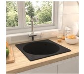 vidaXL Fregadero De Cocina Con Rebosadero Granito Negro