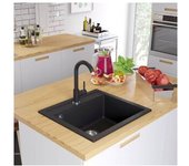 vidaXL Fregadero De Cocina De Granito Con Un Seno Negro
