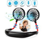 Mini Ventilador de Cuello Aire Acondicionado Portátil USB, 3 Velocidades Ajustables, Rotación de 360° - Doble Cabezal - Ventilador Deportivo con
