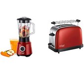 Russell Hobbs Batidora de Vaso Desire - Jarra de Cristal 1,5L, Cuchilla Acero Inoxidable 4 Puntas, 2 Velocidades, Función Pulse, Tapón de Relleno Extraíble, Bloqueo de Seguridad, Rojo - 24720-56