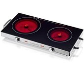 HEINRICHS - Placa de cocción de vitrocerámica con calor infrarrojo, 2 placas eléctricas adecuadas para todas las ollas y sartenes de camping, oficina, cocina, exterior