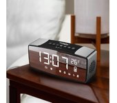 Green Blue GB200 Radio Despertador con Pantalla de Espejo, termómetro, Entrada Auxiliar Bluetooth, Lector de Tarjetas SD, Doble Alarma, función de repetición, 2200 mAh, FM (Negro)