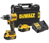 DEWALT DCD800P2T-QW - Taladro atornillador 18V, 2 velocidades, Motor sin escobillas, Portabrocas rápido de 13 mm, Luz LED, Incl. 2 baterías de 5,0 Ah, cargador y caja TSTAK