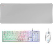 Mars Gaming MCPX, Combo Gaming 3en1 con Teclado H-MECH Iluminado, Ratón Ultraligero 10000 DPI con Software y Alfombrilla XXL, Compatible con PC, PS4, PS5, Xbox, Idioma Francés AZERTY, Blanco