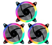 UNYKAch Ventilador Ordenador CANDY 30 ARGB RING LED, Pack de 3 unidades 120 mm, PC Gaming, Soporte de Goma, 7 Aspas Ultra Silenciosas, Mando a Distancia y Controladora