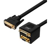 Cable DVI-I a DVI-I hembra + VGA hembra 33cm Full HD, marca Negro