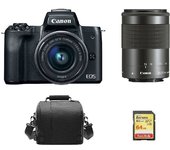 CANON EOS M50 Negro TWIN KIT EF-M 15-45mm F3.5-6.3 IS STM Negro EF-M 55-200mm F4.5-6.3 IS STM Negro + 64GB SD tarjeta + Bolsa de camara