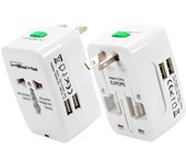 Adaptador Enchufes 2xUSB internacional RU, USA, AUS, NZ, UE - Blanco