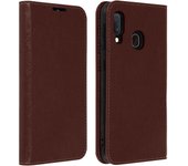 Funda Samsung Galaxy A20e de piel auténtica y cartera con F. Soporte - Marrón