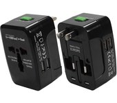 Adaptador Enchufes 2xUSB internacional RU, USA, AUS, NZ, UE - Negro