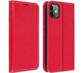 Funda iPhone 11 de piel auténtica y cartera con F. Soporte - Rojo
