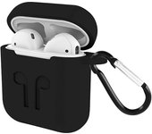 Funda AirPods 1 y 2 Silicona Antihuellas con Mosquetón - Negro
