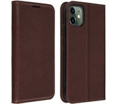 Funda iPhone 11 de piel auténtica y cartera con F. Soporte - Marrón