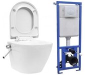 vidaXL Inodoro Wc De Pared Sin Bordes Cisterna Oculta Cerámica Blanco