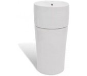 vidaXL Lavabo De Pie Redondo De Cerámica Hueco De Grifo/desagüe Blanco