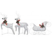 vidaXL Trineo Y Renos Decoración De Navidad De Jardín 60 Led Plateado