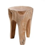 MACABANE Taburete redondo de madera de teca marrón