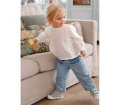 VERTBAUDET Pantalón ancho de denim con cinturón de tela para bebé denim bleached