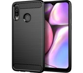Max Power Digital Funda Fibra de Carbono Antigolpes Silicona Negra para Samsung Galaxy A20s