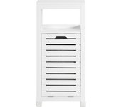 SoBuy Armario para baño con 1 cesto para ropa sucia madera blanco