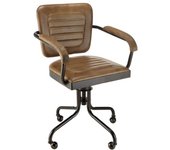 MACABANE Sillón con ruedas de cuero con reposabrazos de madera de mango