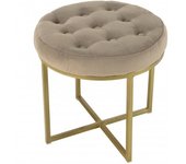 MACABANE Taburete de terciopelo topo con patas cruzadas de metal dorado