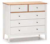 HOMN Cómoda de 5 cajones de madera maciza blanco de 90 x 40 x 82 cm