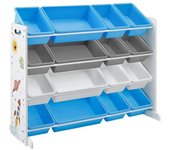 SONGMICS Estantería infantil de 4 niveles de color blanco y azul y gris
