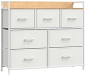 SONGMICS Cómoda de 28,5 x 98 x 85 cm de color blanco nube y beige roble