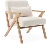 sweeek Sillón estilo escandinavo de madera de hevea borreguito, blanco