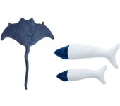 Crochetts Pack peluches pared manta raya azul oscuro y mini peces blanco