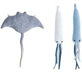 Crochetts Pack peluches pared manta raya, mini pulpos azul claro y blanco