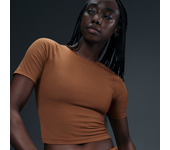 Nike Zenvy Rib Camiseta de manga corta Dri-FIT - Mujer - Marrón (S (EU 36-38))