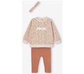 VERTBAUDET Conjunto sudadera + leggings + cinta para el pelo personalizable para bebé niña beige maquillaje