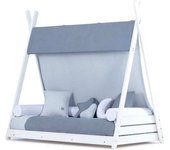 Alondra Cama cabaña montessori blanca 70x140 cm con colchón y textil alba blu