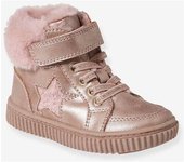 VERTBAUDET Zapatillas con pelo sintético, cordones, cierre autoadherente y cremallera para bebé nude
