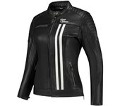 Rusty Stitches Alice Chaqueta de cuero de moto para mujer - Negro Blanco (46)