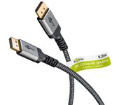 goobay 65267 Cable DisplayPort 1.4 hasta 8K @ 60 Hz (UHD), 4K @ 144 Hz y 2K @ 240 Hz, DP, cable Displayport de alta velocidad, cable pantalla, Nylon trenzado, Gaming, streaming de video HD, 5m