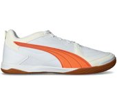 Puma - Zapatilla de fútbol sala Pressing IV, Unisex, White-Glowing Red-Dark Crimson- Black, 9.5 UK