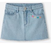 VERTBAUDET Falda vaquera con flores bordada para niña denim bleached
