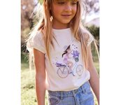 VERTBAUDET Camiseta con motivo "à bicyclette" para niña blanco medio liso con motivos