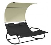 vidaXL Tumbona Mecedora Doble Con Toldo Color Negro Y Crema
