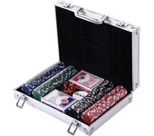 Homcom Set Poker Profesional 200 Fichas Maletín Casino 5 Dados 2 Barajas Cartas Ficha Crupier 29,5x20,5x6,5 cm   Aosom España