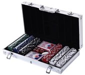 Homcom Set Poker Profesional 300 Fichas Maletín Aluminio 5 Dados 2 Barajas Cartas Juego Casino 38x20,5x6,5cm Multicolor   Aosom España