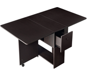 Mesa de comedor plegable con 2 cajones Mesa de comedor que ahorra espacio con 6 ruedas, estantes de almacenamiento de 2
