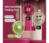 Ventilador de mano plegable mini silencioso con pantalla digital USB 6 velocidades de viento con soporte portátil Ventil