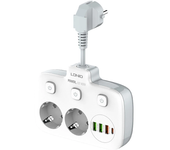 Regleta de enchufes multiconexión LDNIO con 2 tomas EU y 3 puertos USB 1 puerto Tipo-C. Interruptor múltiple de enchufes