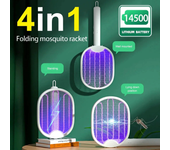 Raqueta eléctrica plegable 4 en 1 para mosquitos con trampa portátil de luz UV, 5W de potencia y doble interruptor de se